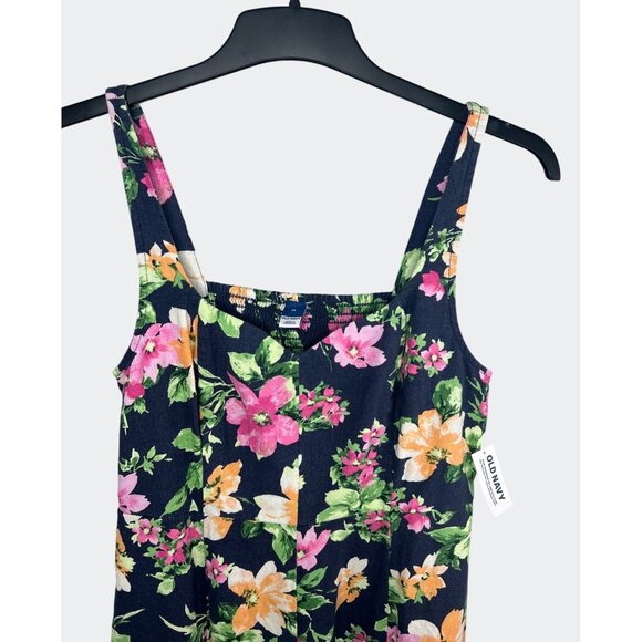 Old Navy Womens Navy Blue Floral Fit & Flare Linen Blend Midi Dress Size Medium - Picture 5 of 14